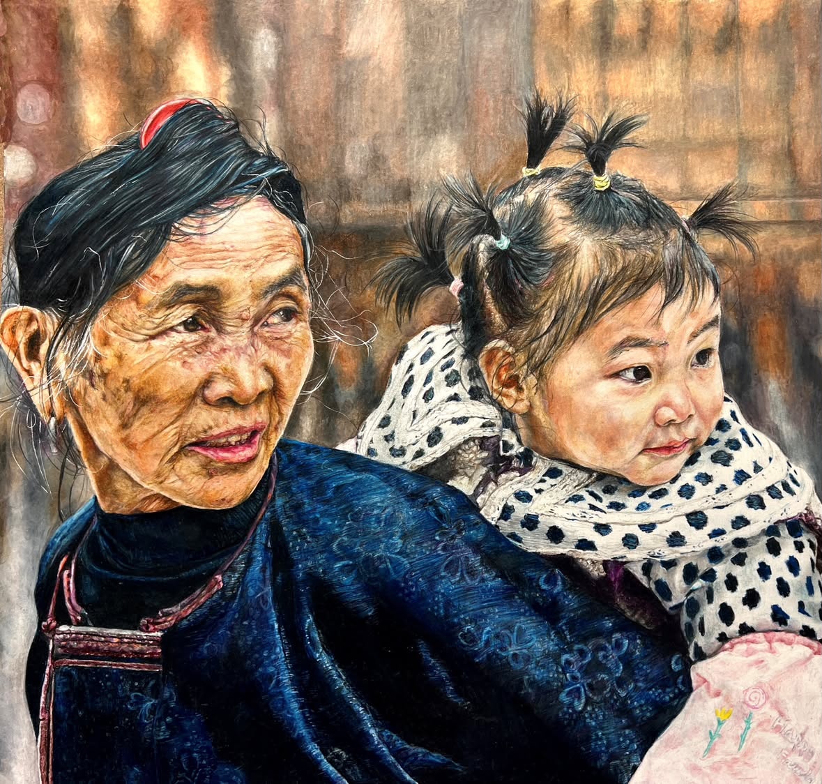 Family Line — watercolor and gouache portrait